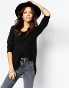 Only Chiffon Hem Open Back Knit Sweater - Black