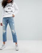 Tommy Jeans Lana Mid Rise Cropped Straight Leg Jean With Rips - Blue