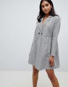 Asos Design Cotton Smock Mini Dress In Stripe With Long Sleeves-multi