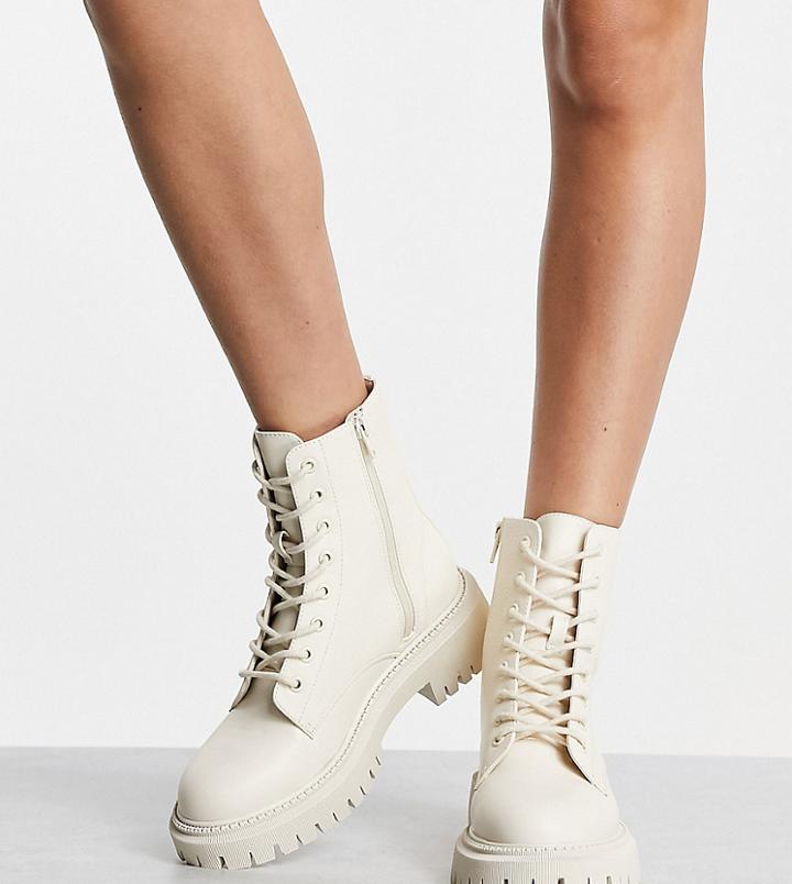 Rule London Exclusive River Pu Lace-up Ankle Boots In Ecru - White
