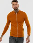 Asos Design Muscle Jersey Harrington Jacket In Dark Orange-brown