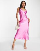 Flounce London Midi Cami Dress In Pink Satin