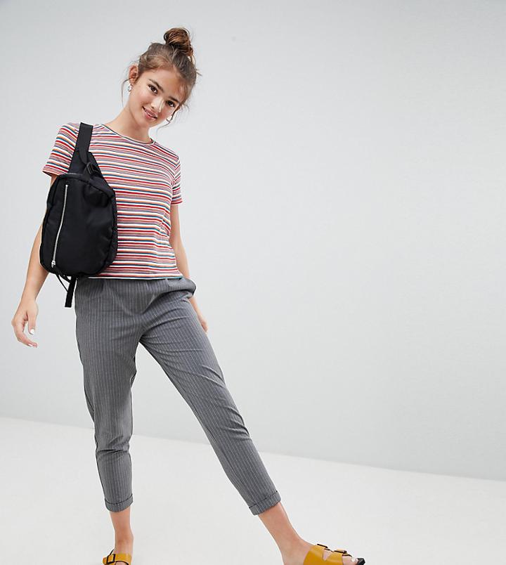 Pull & Bear Pinstripe Tapered Pants - Gray
