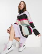 Native Youth Color Blocked Stripe Midi Dress-purple