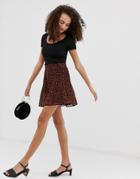 Brave Soul Mini Pleated Skirt In Animal Print - Brown