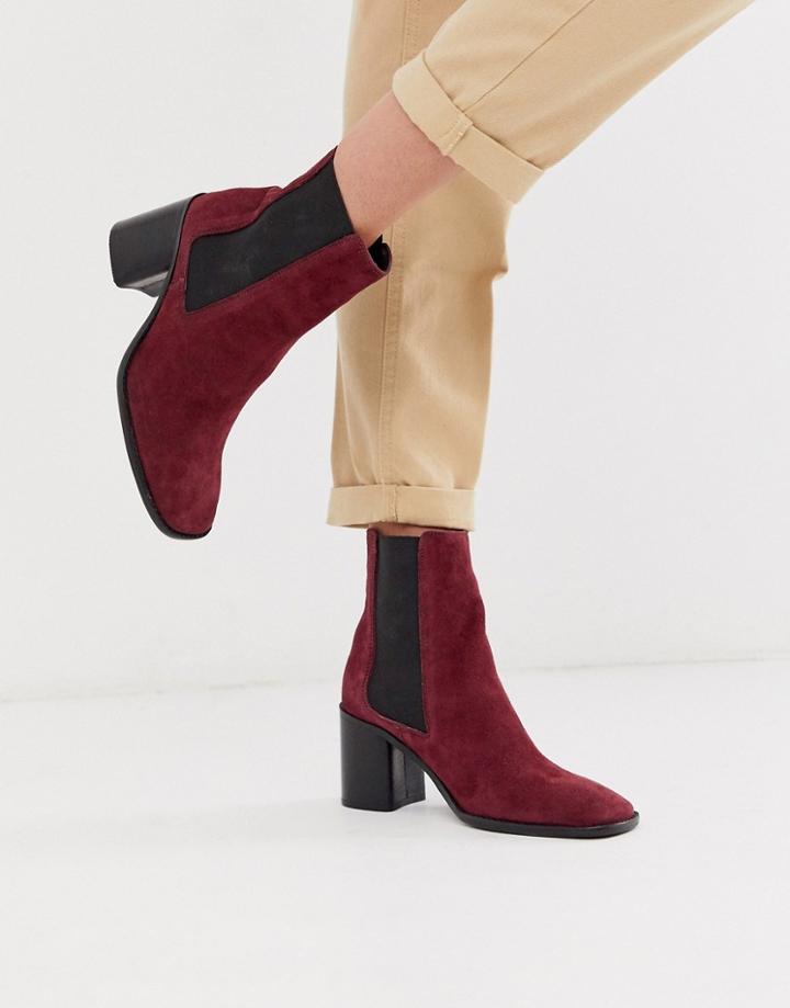 Asos Design Reverse Suede Square Toe Chelsea Boots In Purple
