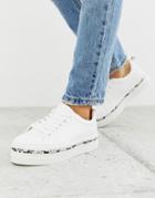 New Look Snake Detail Flatform Sneakers In White - White