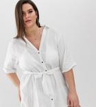 Asos Design Curve Beach Shirt With Tie Waist In Textured Fabric - White