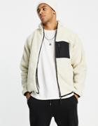 Brave Soul Full Zip Funnel Neck Fleece Jacket In Cream-white