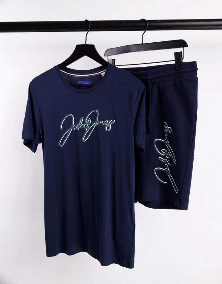 Jack & Jones Script T-shirt And Short Set In Navy