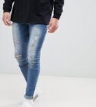 Sixth June Super Skinny Jeans In Mid Wash With Distressing Exclusive To Asos - Blue