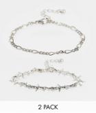 Asos Design Pack Of 2 Bracelets With Barbed Wire Design In Silver Tone