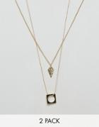 Designb Gold Pendant Necklace In 2 Pack Exclusive To Asos - Gold
