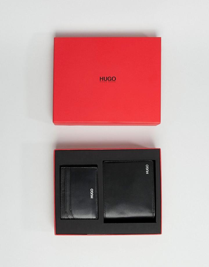 Hugo Billfold Wallet Leather Card Holder Set In Black - Black