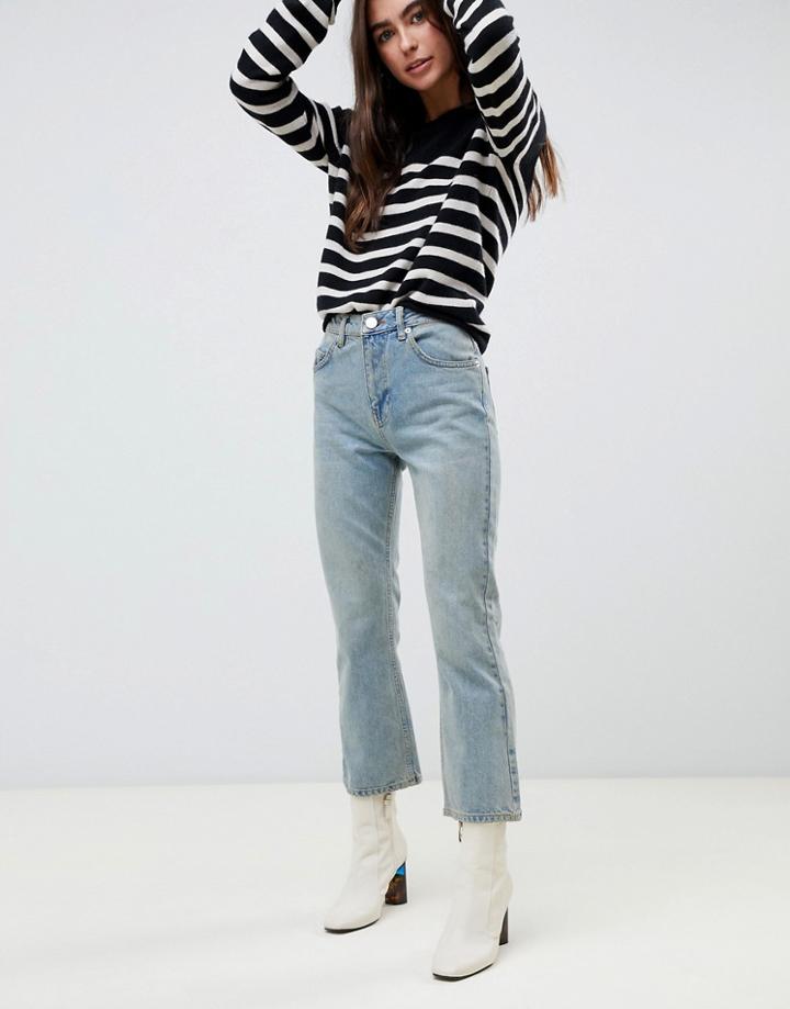 Asos Design Egerton Rigid Cropped Flare Jeans In Pretty Aged Blue Wash - Blue