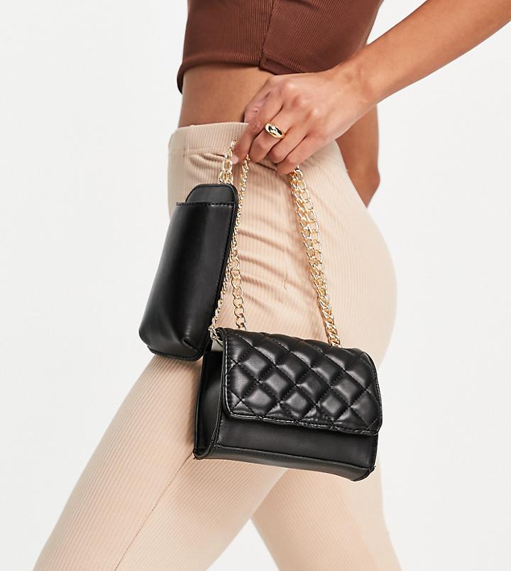 Glamorous Exclusive Cross Body Bag In Black Quilt With Pouch