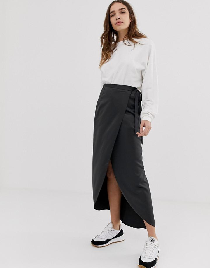 Asos Design Satin Wrap Maxi Skirt