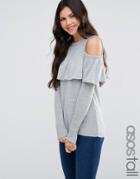 Asos Tall Fine Jumper With Ruffle Cold Shoulder - Gray