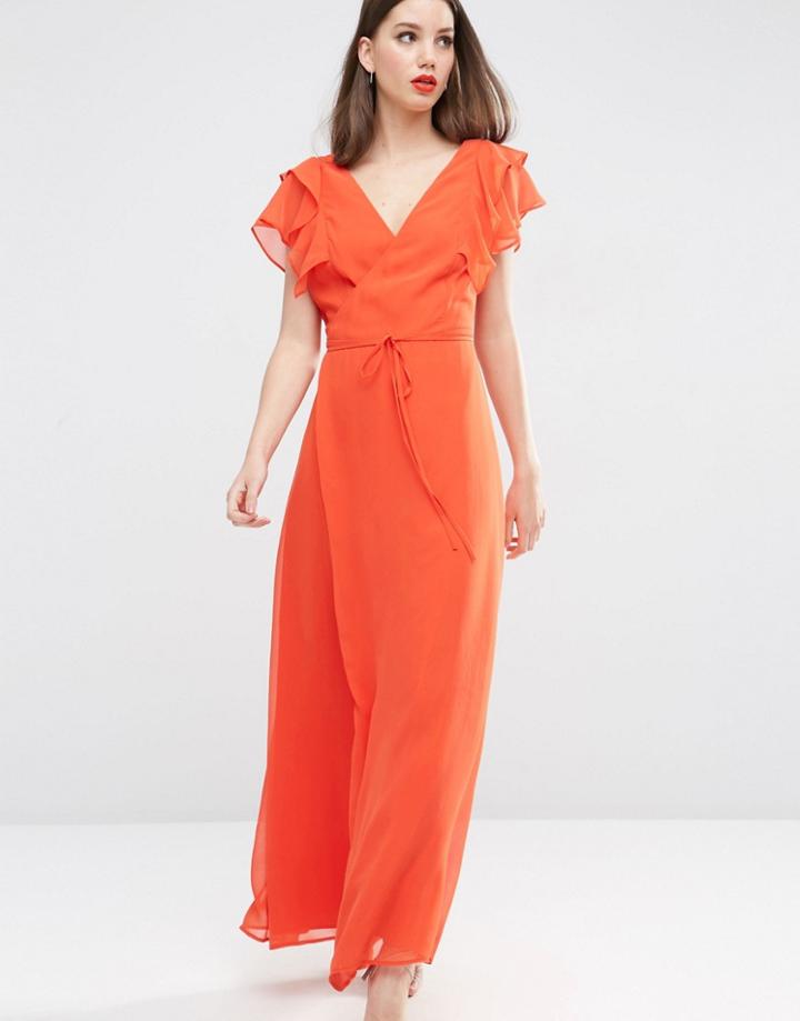 Asos Frill Wrap Maxi Dress - Orange