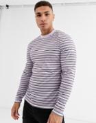 Asos Design Long Sleeve Striped T-shirt In Purple Stripe