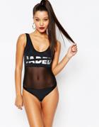 Jaded London Mesh Insert Low Back Swimsuit - Black