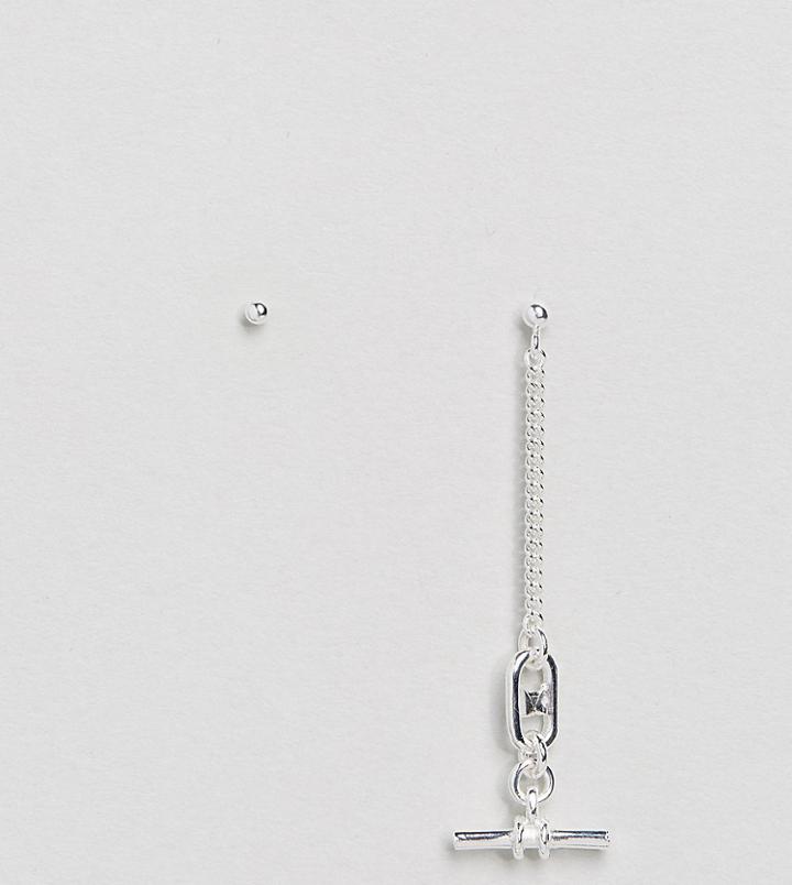 Asos Sterling Silver Single Toggle Drop & Stud Earring - Silver