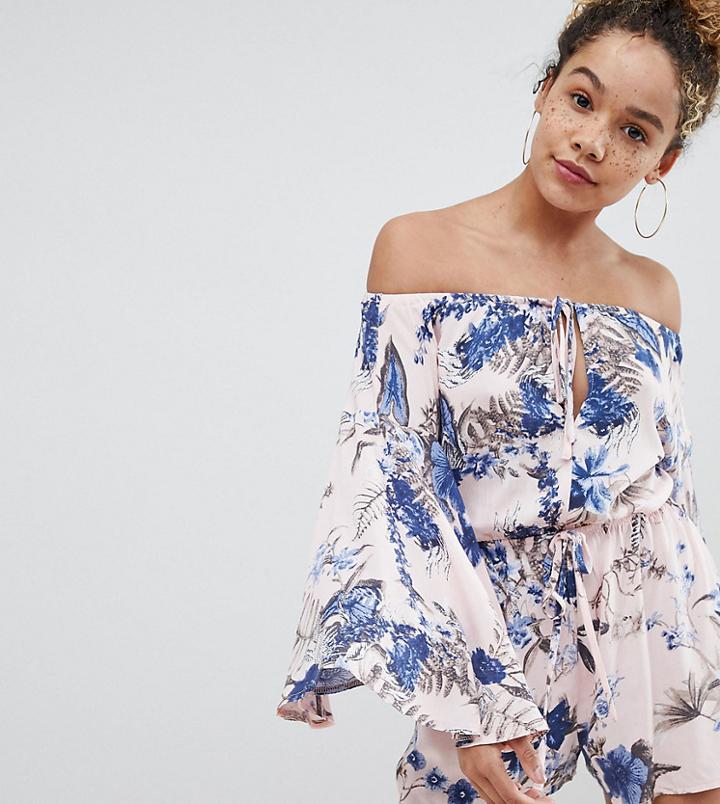 Parisian Petite Off Shoulder Floral Romper - Pink