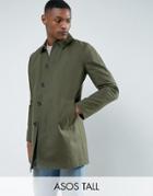 Asos Tall Shower Resistant Single Breasted Trench Coat In Khaki - Green
