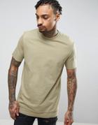 Asos Longline T-shirt With Layered Hem And Raw Edges - Beige
