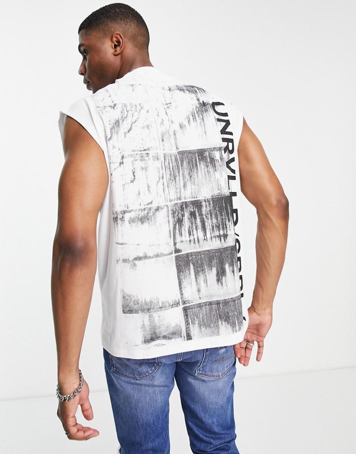 Asos Unrvlld Spply Oversized Tank Top With Large Back Graphic Print And Logo In White