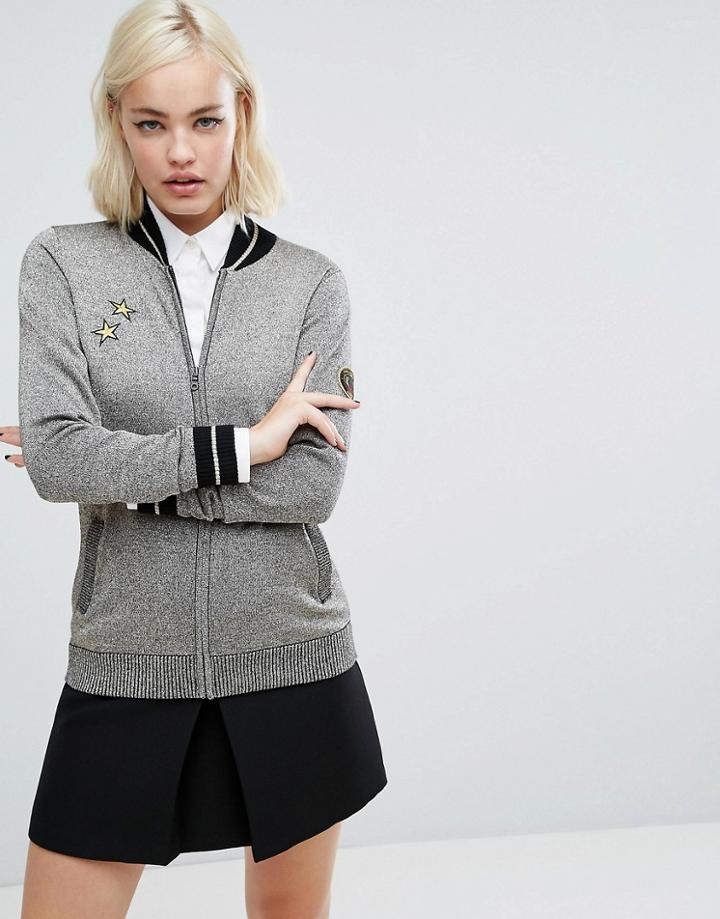 Fred Perry Bella Freud Lurex Jacket With Embroidery - Black