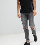 Brooklyn Supply Co Acid Wash Slim Jeans With Rip And Repair - Blue