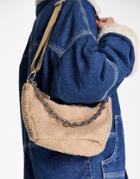 Weekday Noah Recycled Shearling Shoulder Bag With Chain In Camel-neutral