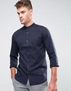 Jack & Jones Premium Slim Grandad Shirt In Texture - Navy