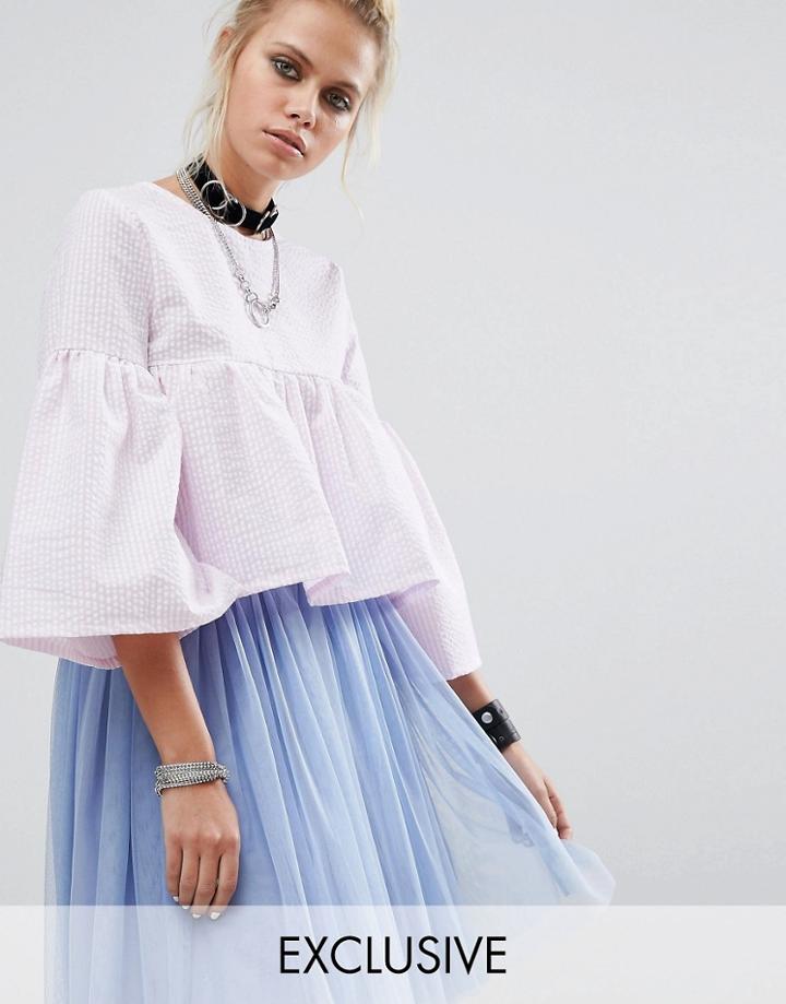 Milk It Peplum Smock Top In Stripe - Pink