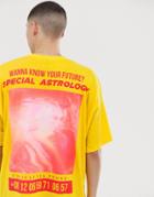 Asos Design Organic Cotton Oversized T-shirt With Back Neon And Black Street Print-yellow