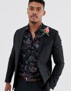 Asos Design Wedding Skinny Suit Jacket In Black 100% Wool