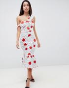 Asos Design Rose And Spot Pephem Midi Dress - Multi