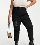 Yours Plus Super Ripped Mom Jeans In Black