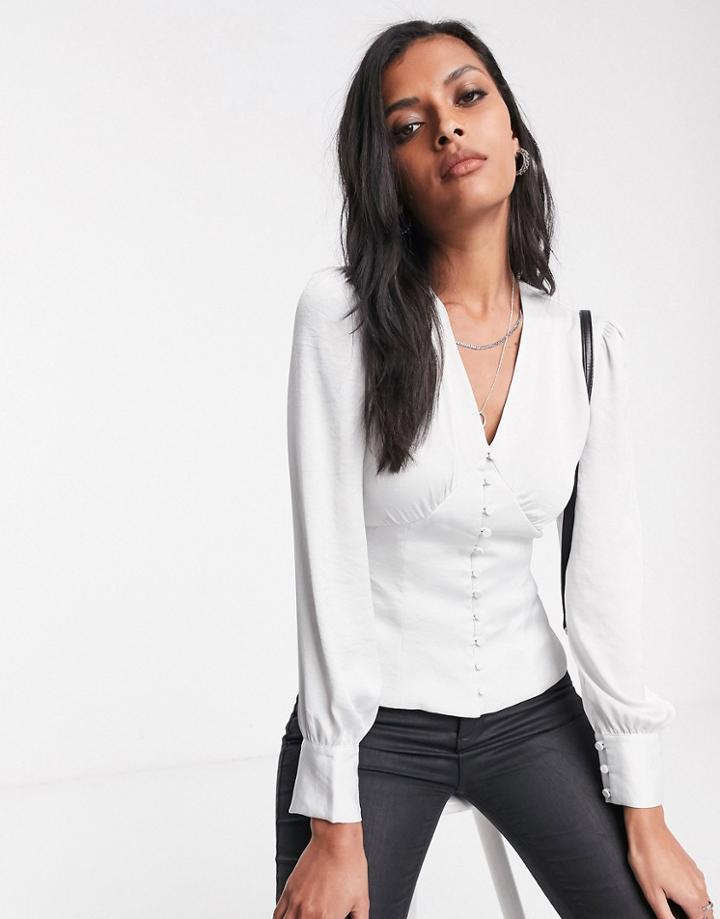 Allsaints Amalie Satin Blouse With Button Front-white
