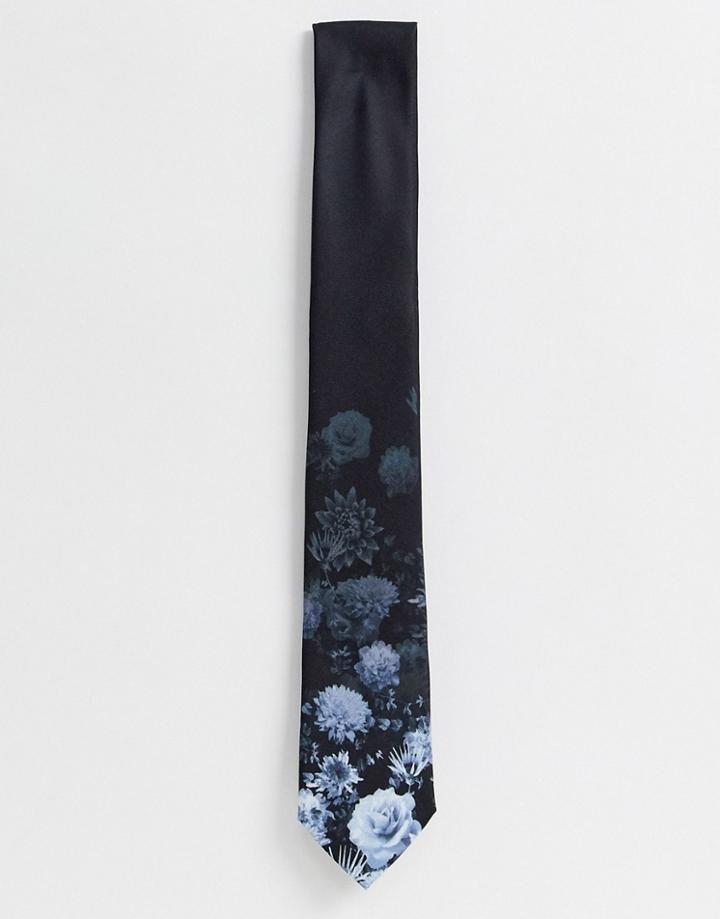 Twisted Tailor Tie With Faded Floral Print In Navy