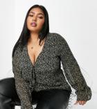 In The Style Plus X Dani Dyer Plunge Detail Tie Front Blouse In Winter In Paisley Print-multi