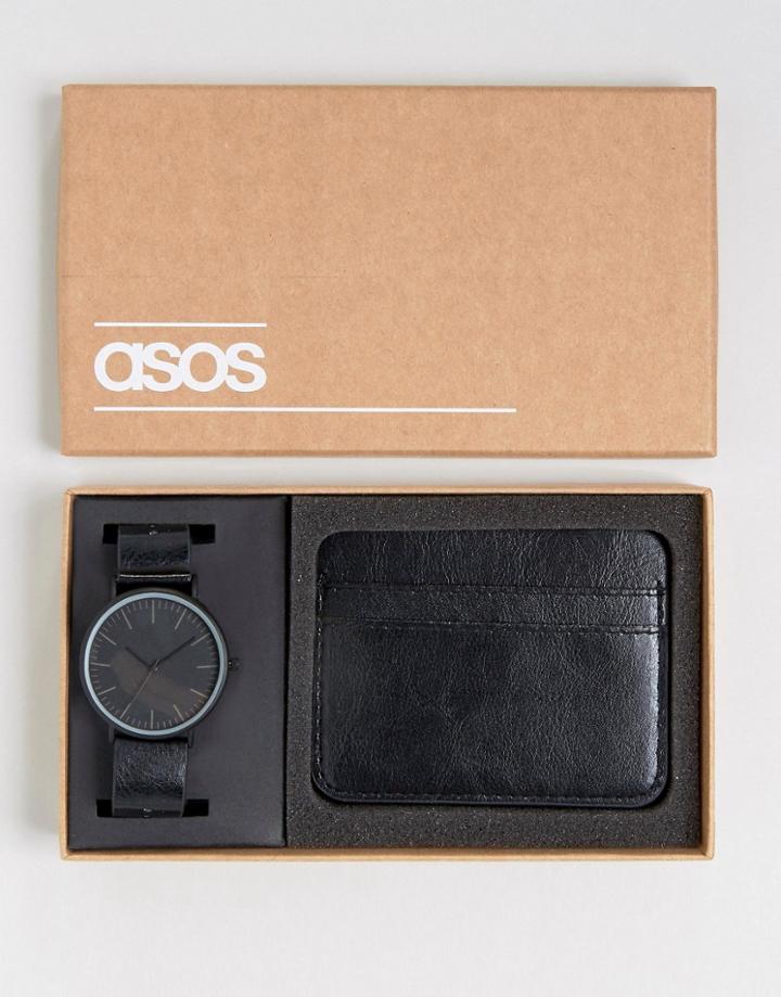 Asos Watch And Cardholder Set In Black - Black
