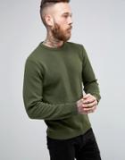 Asos Lambswool Rich Crew Neck Sweater In Moss Green - Green