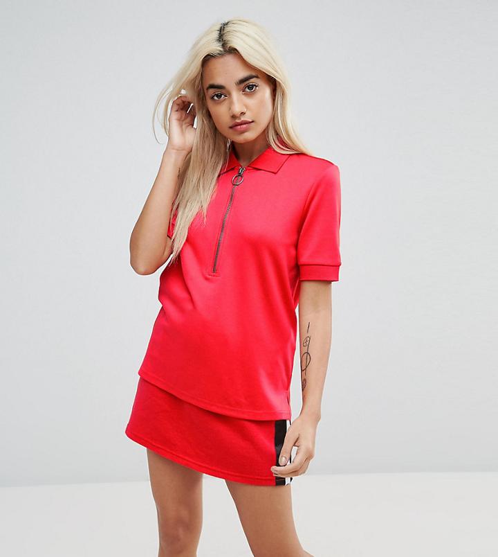 Noisy May Petite Polo With Pull Ring Zipper - Red