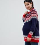 Asos Design Maternity Sweater In Vintage Fairisle - Navy