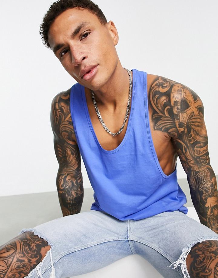 Asos Design Tank Top With Extreme Racer Back In Blue