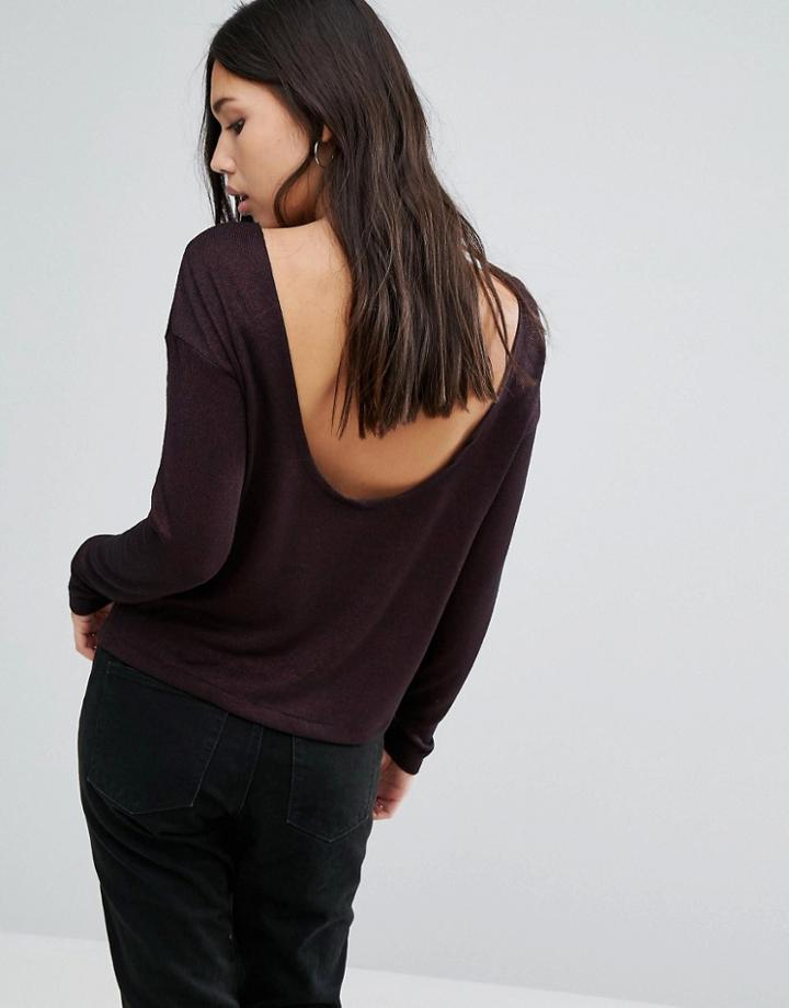 Noisy May Drape Back Knit Sweater - Brown