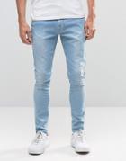 Brooklyn Supply Co Raw Hem Pocket Jeans In Light Cast Wash - Blue