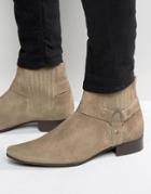 Asos Chelsea Boots In Stone Suede With Pointed Toe And Metal Detail - Stone